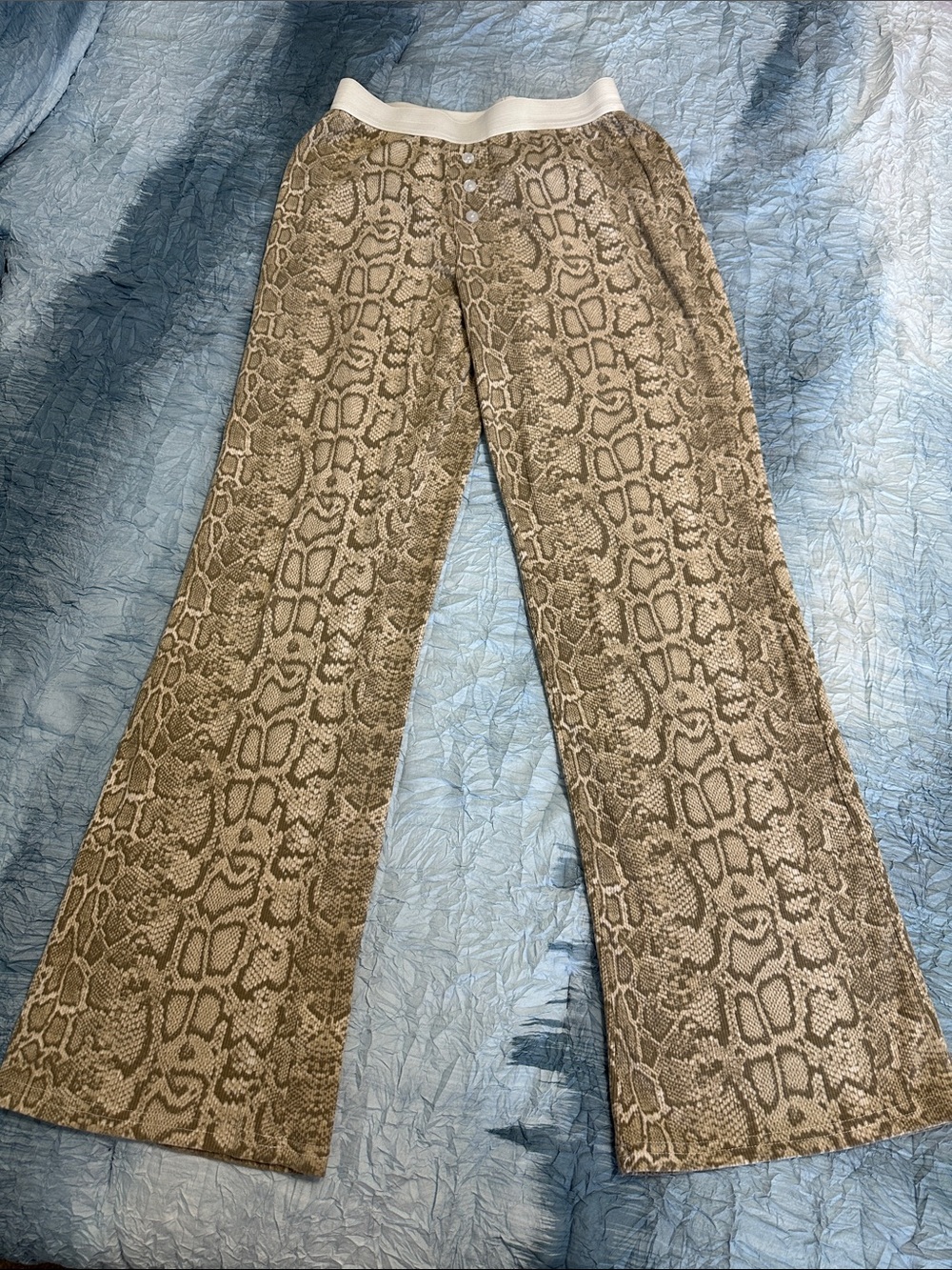 172. Snake Print Wide-Leg Pants - Taupe